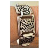 Sterling Silver 925 Abstract Pattern Link Bracelet 7 Inch