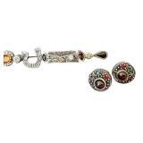 UL - Patricia Locke Brooch and Earrings Set with Multicolor Stones