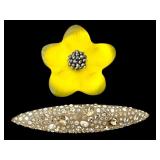 UL - Alexis Bittar Handcarved Brooch Set: Yellow Floral and Rhinestone