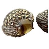 UP - Collection of Sterling Silver and Marcasite Jewelry Brooches and Earrings