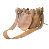 UL - Donald J Pliner Taupe Suede Drawstring Shoulder Bag