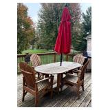 D - Kingsley-Bate Teak Outdoor Patio Set with 4 Chairs, Table and Umbrella