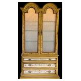 LR - Vintage Drexel Heritage Hand-Painted Display Hutch with Glass Shelves