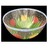 K - Large Hand-Painted Glass Bowl with Tulip Flower Design