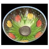 K - Large Hand-Painted Glass Bowl with Tulip Flower Design