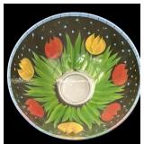 K - Large Hand-Painted Glass Bowl with Tulip Flower Design