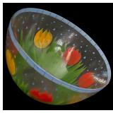 K - Large Hand-Painted Glass Bowl with Tulip Flower Design