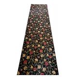 UL - Floral Pattern Hallway Runner Rug, Black with Red and Gold Accents
