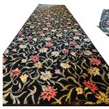 UL - Floral Pattern Hallway Runner Rug, Black with Red and Gold Accents