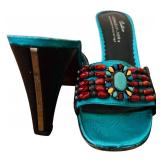 MBR - Donald J Pliner Couture Beaded Turquoise Heeled Sandals Size 7