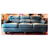 LL - Vintage Leathercraft Inc. Vintage Dark Green Leather Sofa with Studded Arms