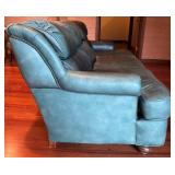 LL - Vintage Leathercraft Inc. Vintage Dark Green Leather Sofa with Studded Arms