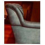 LL - Vintage Leathercraft Inc. Vintage Dark Green Leather Sofa with Studded Arms