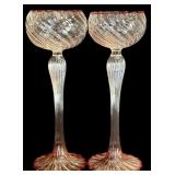 LR - Set of 2 Tall Swirl Glass Candle Holders and 1 Mini Glass Holder with Red Candle