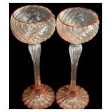 LR - Set of 2 Tall Swirl Glass Candle Holders and 1 Mini Glass Holder with Red Candle
