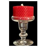 LR - Set of 2 Tall Swirl Glass Candle Holders and 1 Mini Glass Holder with Red Candle