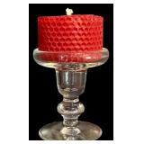LR - Set of 2 Tall Swirl Glass Candle Holders and 1 Mini Glass Holder with Red Candle