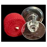 LR - Set of 2 Tall Swirl Glass Candle Holders and 1 Mini Glass Holder with Red Candle