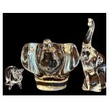 LR - Set of 3 Crystal Elephant Figurines and Bowl