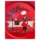 SR - Vintage 19 Inch Red Metal Serving Tray with Chef and BBQ Design