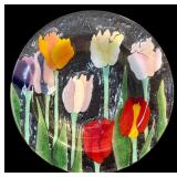 LR - Vintage Wm McGrath Fused Art Glass Bowl with Colorful Tulip Design