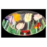 LR - Vintage Wm McGrath Fused Art Glass Bowl with Colorful Tulip Design