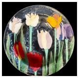 LR - Vintage Wm McGrath Fused Art Glass Bowl with Colorful Tulip Design
