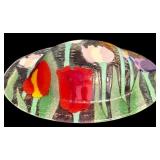 LR - Vintage Wm McGrath Fused Art Glass Bowl with Colorful Tulip Design