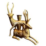 FR - Set of 2 Brass Reindeer Candle Holders, 8 Inches Tall