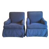 FR - Pair of Vintage Upholstered Blue Armchairs