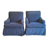 FR - Pair of Vintage Upholstered Blue Armchairs
