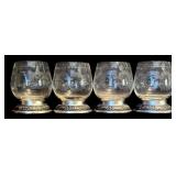 FR - Set of 2 1972 Century Club Pewter Mugs and 4 Etched Glasses with Pewter Base