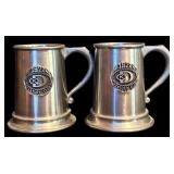 FR - Set of 2 1972 Century Club Pewter Mugs and 4 Etched Glasses with Pewter Base