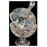 FR - Set of 5 Cut Crystal Decorative Pieces Including Footed Jar, Jars, Bell, and Basket