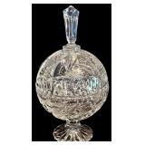 FR - Set of 5 Cut Crystal Decorative Pieces Including Footed Jar, Jars, Bell, and Basket