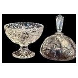 FR - Set of 5 Cut Crystal Decorative Pieces Including Footed Jar, Jars, Bell, and Basket