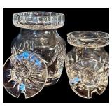 FR - Set of 5 Cut Crystal Decorative Pieces Including Footed Jar, Jars, Bell, and Basket