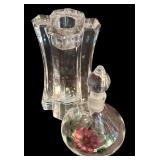 LR - Vintage Orrefors Sweden Crystal Candle Holder and Floral Perfume Bottle Set