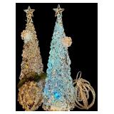 LL - Set of 2 Icy Craft Lighted Acrylic Christmas Trees and 2 Ornament Decor Pieces