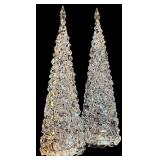 LL - Set of 2 Icy Craft Lighted Acrylic Christmas Trees and 2 Ornament Decor Pieces