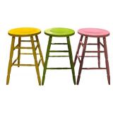 LL - Set of 3 Painted Wood Stools, 23 Inches High - Yellow, Green, Pink