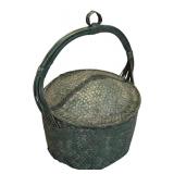 LL - Large Vintage Woven Basket with Lid and Handle 30" Tall