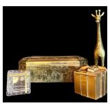 LL - Christmas Decor Collection with Brass Nora Fenton Box, Gold Gift Box & 8-Inch Giraffe