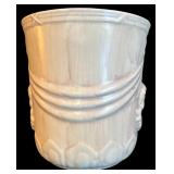 LL - Vintage Ivory Ceramic Vase with Cherub Relief 8 Inch