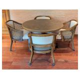 LL - Wooden Vintage Dining Set / Game Table Set with 4 Cane-Back Rolling Chairs and 42 Inch Round Table