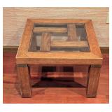 LL - Vintage Drexel Wooden Side Table with Glass Inset