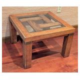 LL - Vintage Drexel Wooden Side Table with Glass Inset