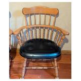 LL - Pair of S. Bent & Bros Colonial Windsor Arm Chairs with Black Cushions