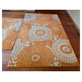 LL - Pair of Pottery Barn Kaley Wool Rugs 5x8 and 3x5 Floral Orange