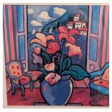 ML - Framed Floral Artwork with Mediterranean View Signed White